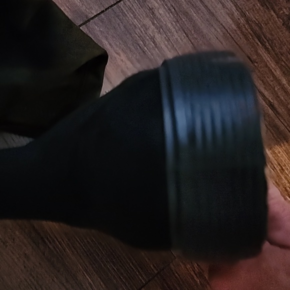 New Rouje Black Suede Knee High Chunky Heel Moto Grunge Pull Up Zip Boot 7 1/2 - Picture 11 of 12